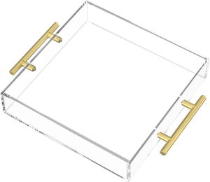 12x12 inch rõ ràng <span class=keywords><strong>Acrylic</strong></span> phục vụ khay với Vàng xử lý có thể gập lại trang trí khay cho cà phê món khai vị ăn sáng phòng tắm sử dụng - Product Image 2