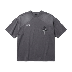 Camiseta Gráfica Raglan Streetwear para Hombre, Algodón Lavado, Camisetas Oversize para Hombre, Camisetas con Bordado de Brújula, Fabricación de Marca - Product Image 3