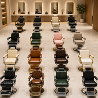 Fauteuil de Salon de Coiffure de Luxe Beige avec Pompe Hydraulique, Base Dorée Durable, Repose-Pieds et Panneaux Latéraux en Bois, Rotation à 360 Degrés