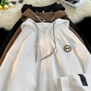 เสื้อสเวตเชิ้ตแบบมีฮู้ด ซิปหน้า ผ้าลูกปัดปักลาย ล้างแล้ว ไม่เป็นขุย ระบายอากาศได้ดี สีพื้น สำหรับทุกเพศ พิมพ์ลายนูน - Product Image 5