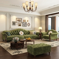 Französischer Vintage-Einzelsessel mit Bogenform für das Wohnzimmer, Europäisch-Amerikanischer Retro-Stil, Chenille-Samt, Grüner Stoff, Schwamm-Latex