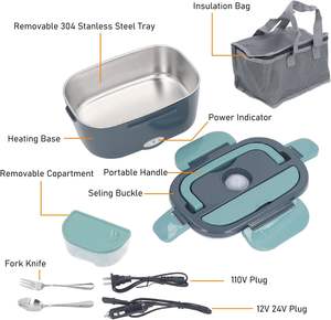 Boîte à lunch électrique portable multifonctionnelle en acier inoxydable 304 pour réchauffer les aliments lors des repas en déplacement - Product Image 3
