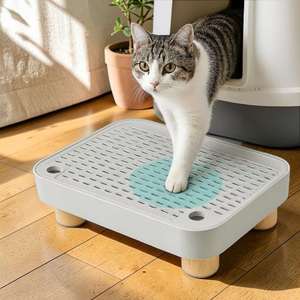 Cat Litter Box <b>Step</b> <b>Platform</b> 20L Durable ABS Non-Slip Wooden Legs Anti-Tracking Easy Clean Dust-Free Customized Logo - Product Image 1