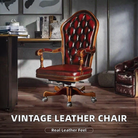 Fauteuil de Direction Classique de Luxe en Cuir, Cadre en Bois Massif Sculpté, Design Antique Sur Mesure pour Projets Hôteliers et Bureaux Haut de Gamme