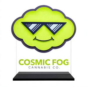 Support de présentation décoratif moderne en acrylique sur mesure, motif brume cosmique, avec logo nuage et design lunettes de soleil - Product Image 1