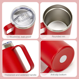 Wholesale 14oz Custom Insulated Stainless Steel Camper Camping Travel <b>Coffee</b> Mug Handle Lid Leak-Proof - Product Image 3