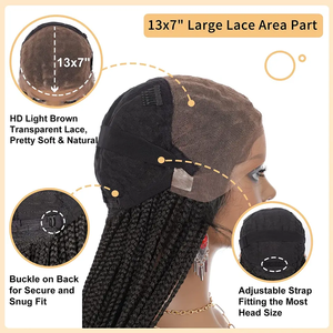 Pelucas <span class=keywords><strong>de</strong></span> Cabello Trenzado con Frente <span class=keywords><strong>de</strong></span> Encaje, Estilo <span class=keywords><strong>Drag</strong></span> <span class=keywords><strong>Queen</strong></span>, Trenza Completa con Línea <span class=keywords><strong>de</strong></span> Cabello Natural, Hechas a Mano, Sintéticas, sin Pegamento - Product Image 6