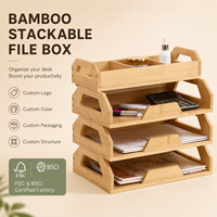 Boîte de rangement empilable et détachable en bambou naturel pour bureau, avec logo personnalisé, couleur bambou, boîte de classement empilable