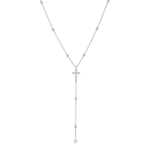 Stainless Steel <b>Cross</b> Pendant Beaded Necklace With Zircon Inlay Y Shaped Tassel Collarbone <b>Chain</b> Modern Geometric Jewelry - Product Image 5