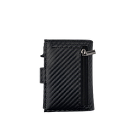 Dompet Pop Up Kulit PU Serat Karbon Kustom dengan Pelindung RFID, Tempat Kartu Aluminium Pop Up, dan Resleting