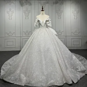 Jancember DY9847 lusso senza scollatura con perline a V Royal strascico abiti da sposa abito da sposa