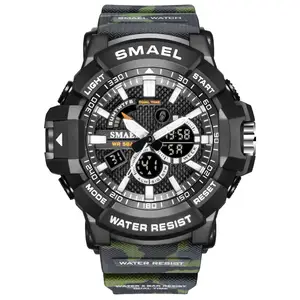 Smael 1809 Sport Heren Digitaal Horloge Waterdichte Led Kalender Multi-Functie Dubbele Display Dual Time Polshorloge