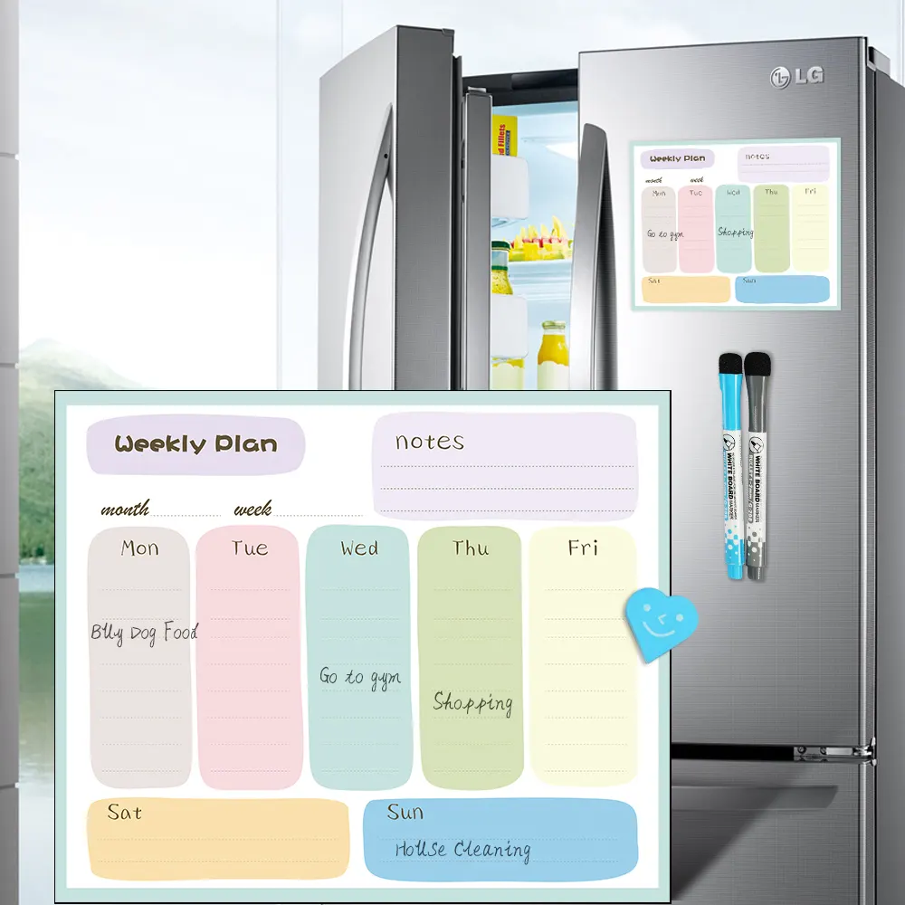 Custom removable dry erase magnetic whiteboard weekly calendar planner board