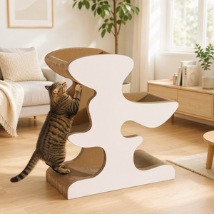 <span class=keywords><strong>Arbre</strong></span> <span class=keywords><strong>à</strong></span> <span class=keywords><strong>chat</strong></span> en carton ondulé multi-niveaux en forme de S, avec niches en arc, blanc, sans assemblage requis, 87x78.7x35cm - Product Image 2