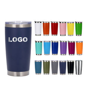 Vaso personalizado de 20oz con colores recubiertos de polvo Vaso de café de acero inoxidable de doble pared de 20oz con tapas y pajitas