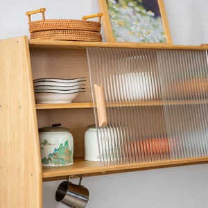 Nordic Style Tall <b>Sideboard</b> Cabinet With Glass Doors And Rattan Panel For Kitchen <b>Storage</b> 900mm Above - Product Image 3