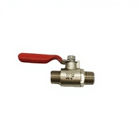 Robinet à bille miniature en laiton chromé 1/4 pouce, double filetage mâle x mâle, levier court rouge, manuel, OEM, haute température, pour eau
