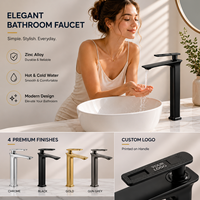 Robinet de lavabo à col de cygne en alliage de zinc chromé, mitigeur de lavabo à poser sur comptoir, monotrou, eau chaude et froide