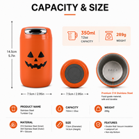 Set de Regalo de Tazas de Café de Halloween de 350ml, Taza Aislada de Acero Inoxidable con Diseño Personalizado de Calabaza y Fantasma, Proveedor Mayorista