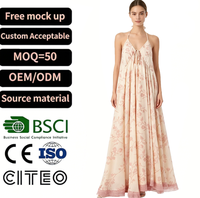 Robe longue rose à fleurs avec col halter et nœud sur le devant pour femme, idéale pour l'été, la plage, les vacances, élégante, en mousseline fluide