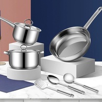 Kedatangan Baru 15 Buah Set Panci dan Wajan Stainless Steel Multi-lapis Multi-fungsi dengan Tutup, Spatula, dan Sendok untuk Memasak