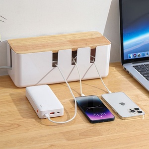 กล่องเก็บสายไฟขนาดใหญ่ ที่เก็บสายไฟแบบตั้งโต๊ะ กล่องจัดระเบียบสายไฟไม้ - Product Image 1