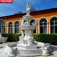 YOUFINE Escultura de Fuente de Tres Niveles de Mármol Beige con Pegaso y Dama Sentada para Jardín Central de Mansión Clásica