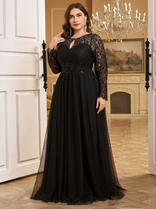 Váy cưới ren hoa sang trọng, tay dài, chất liệu lưới, kiểu dáng xẻ cổ khoét lỗ, dáng chữ A, dành cho cô dâu ngoại cỡ. - Product Image 5