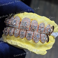 Grillz dentaire personnalisé pour lune de miel, en argent S925, avec grande pierre centrale D VVS taille brillant rond, serti, certifié, unisexe, style Hip Hop pour hommes