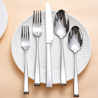 Ensemble de couverts de luxe en argent, couteau, cuillère et fourchette, manche carré forgé, acier inoxydable 304, pour hôtels haut de gamme