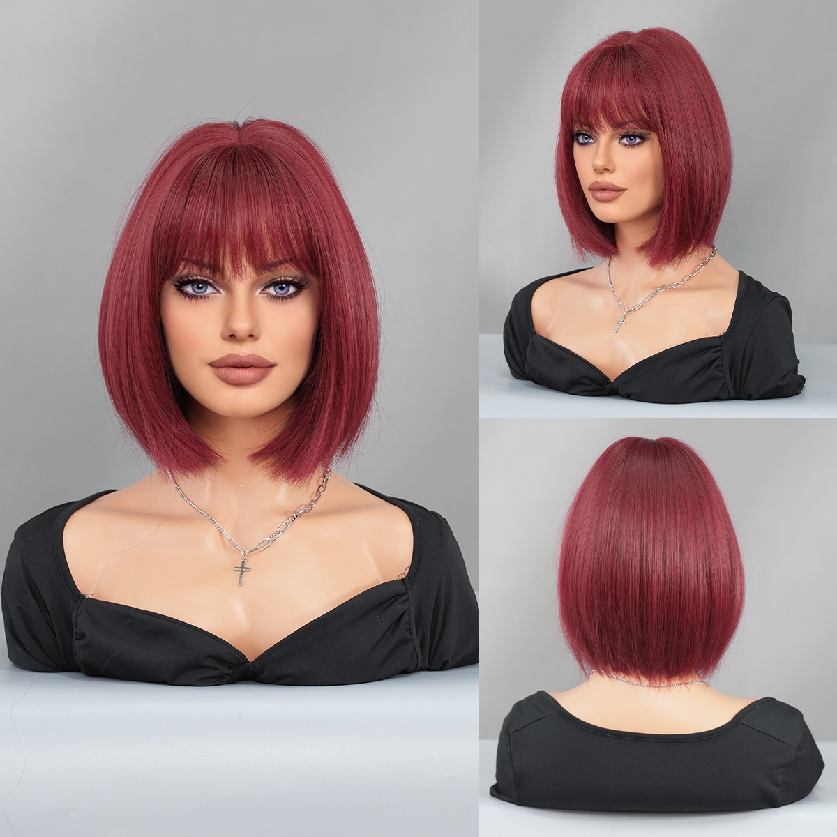 Yaki red bang wig Red Yaki Hair Wig - Etsy main image 2