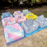 Canapé-lit enfant dessin animé compressible et roulable en éponge, motif étoile lumineuse en flanelle, monoplace, amovible et lavable