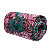 Tissu Ankara double face en coton ciré, bleu clair avec motifs floraux bleu roi et strass, pour robes de mariée africaines
