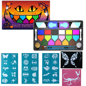 Kit d'art corporel pour enfants non toxique sûr <span class=keywords><strong>maquillage</strong></span> activé par l'eau couleurs de clown pochoirs et outils de peinture de visage à paillettes - Product Image 3