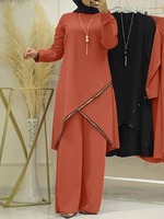 Ensemble deux pièces décontracté musulman R-290, haut et pantalon, ensemble abaya simple islamique pour femmes
