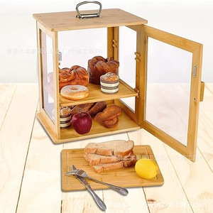 กล่องขนมปังไม้ไผ่สามชั้น พร้อมประตูกระจก สำหรับเก็บขนมปังในครัว - Product Image 1