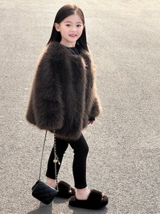 Abrigo de Piel Sintética Macaron para Niñas, Manga Larga, Cálido, Corto, para Invierno, Venta al Por Mayor, OEM - Product Image 2