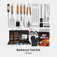 Ensemble de couverts de barbecue en acier inoxydable de 38 pièces, portable, pour le camping en plein air, accessoires de barbecue avec étui en aluminium