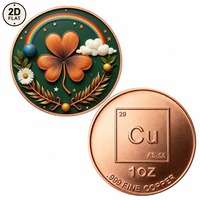 Pièce de monnaie en cuivre pur 999 de 1 oz, personnalisée en gros, motif trèfle à quatre feuilles arc-en-ciel et marguerite, pièce commémorative de collection