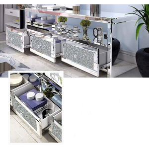Mobile TV Moderno a 3 Cassetti con Specchio e Cristalli, Consolle TV <span class=keywords><strong>Argento</strong></span>, Mobile TV per Soggiorno e Hotel - Product Image 5
