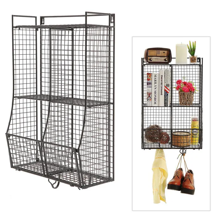 Parete Pieghevole Nero Maglia del Nastro Metallico Scaffale Cestino di Immagazzinaggio Dell'organizzatore Rack