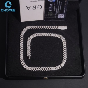 Cadena de Eslabones Clásica de Plata de Ley 925 con Baño de Rodio y Moissanita, Venta al por Mayor, Cadena de Lujo con Corte Brillante Redondo - Product Image 2