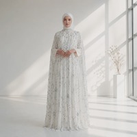 Ensemble Abaya Cape de Luxe Élégant d'Été Orné de Cristaux avec Robe Intérieure, Robe de Soirée Modeste à Manches Longues pour Femmes Musulmanes, Vente en Gros