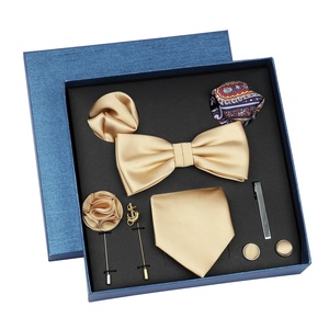 Mens rắn màu pre-tied BOW TIE túi vuông Khuy măng sét tie clip và nektie Set với Hộp quà tặng - Product Image 1
