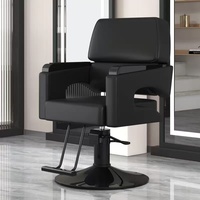 Chaise de barbier haut de gamme la plus vendue, entièrement en cuir noir, durable, rotation à 360 degrés, réglage de la hauteur, design moderne pour salon de coiffure