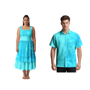 Ensemble tendance pour couple : Chemises hawaïennes pour hommes et robes à bretelles pour femmes, motifs tropicaux polynésiens – Tenues assorties pour couple, style samoan, en promotion - Product Image 4