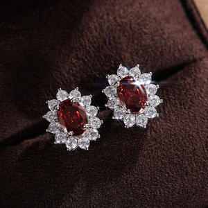 Pendientes de Plata con Flor y Circonita Ovalada, Joyería Clásica para Fiesta, Pendientes de Aleación para Mujer, Engaste de Garra en Color Rojo - Product Image 3