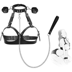 Kit BDSM en Cuir Menottes Collier Accessoires Sexuels BDSM pour Couples Harnais de Corps Sangles de Contrainte Jouets SM Érotiques pour Adultes 18+ - Product Image 6