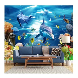 KOMNNI定制海底世界蓝海鱼海豚类照片壁纸定制3D壁画儿童卧室