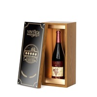 Boîte à vin en bois noir poli sur mesure avec couvercle incliné, étui pour une seule bouteille avec doublure en velours pour les marques de vin de luxe